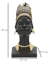 Estatua de mujer masái de resina negra con tocado y joyas