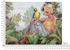 Peinture sur toile Kenda Femme et Perroquet Cadre en bois