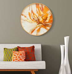 Reloj de pared redondo Toply Marco dorado Esfera con decoración en tonos vivos