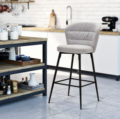 Taburete de bar Losanna Tejido gris patas y reposapiés metal Negro Set 2 pz