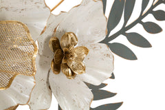 Panneau mural décoratif 3D en métal fleurs et feuilles