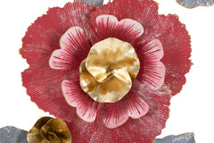 Panel de pared decorativo de metal 3D, flor de colores vivos y hojas