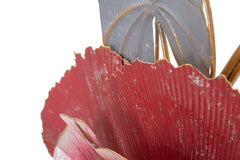 Panel de pared decorativo de metal 3D, flor de colores vivos y hojas