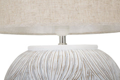 Lámpara de mesa redonda Atenas Resina Blanca pantalla Tejido Beige