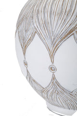 Lámpara de mesa redonda Atenas Resina Blanca pantalla Tejido Beige