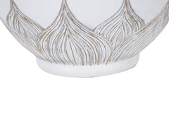 Lámpara de mesa redonda Atenas Resina Blanca pantalla Tejido Beige