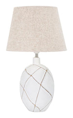 Lampe de table en résine décorations géométriques abat-jour tissu beige
