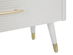 Cómoda de madera blanca con 3 cajones, tapa de madera marrón y patas de metal dorado