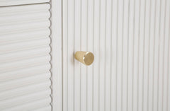 Armoire Matera bois blanc avec plateau bois brun et pieds métal doré