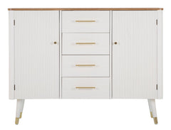 Armoire Matera bois blanc avec plateau bois brun et pieds métal doré