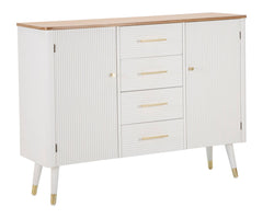 Armoire Matera bois blanc avec plateau bois brun et pieds métal doré