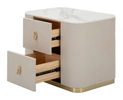 Mesa de noche Tela Blanca imitación Mármol 2 cajones acabados Dorados