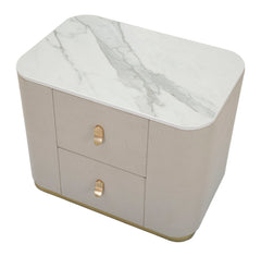 Mesa de noche Tela Blanca imitación Mármol 2 cajones acabados Dorados
