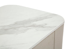 Mesa de noche Tela Blanca imitación Mármol 2 cajones acabados Dorados