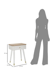Mesa de noche MATERA Madera Blanca y tapa de Madera Marrón patas de Metal Dorado