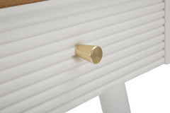 Mesa de noche MATERA Madera Blanca y tapa de Madera Marrón patas de Metal Dorado