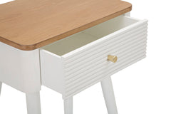 Mesa de noche MATERA Madera Blanca y tapa de Madera Marrón patas de Metal Dorado