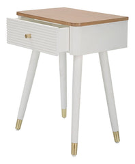 Mesa de noche MATERA Madera Blanca y tapa de Madera Marrón patas de Metal Dorado
