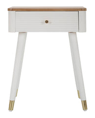 Mesa de noche MATERA Madera Blanca y tapa de Madera Marrón patas de Metal Dorado