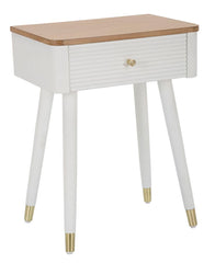 Mesa de noche MATERA Madera Blanca y tapa de Madera Marrón patas de Metal Dorado