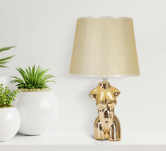 Lampe de table Glam Woman céramique dorée abat-jour tissu beige