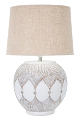Lámpara de mesa redonda Atenas Resina Blanca pantalla Tejido Beige