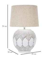 Lámpara de mesa redonda Atenas Resina Blanca pantalla Tejido Beige