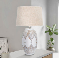 Lámpara de sobremesa Athenes en Poliresina y pantalla de Tejido Beige