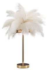 Lámpara de mesa Palm Metal dorado pantalla plumas blancas