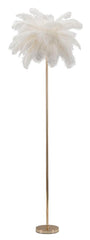 Lámpara de pie Palm de metal dorado con pantalla de plumas blancas
