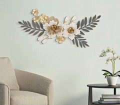 Panneau mural décoratif 3D en métal fleurs et feuilles