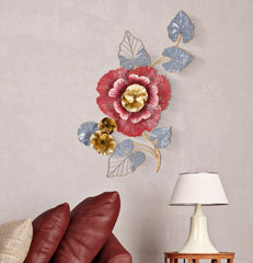 Panel de pared decorativo de metal 3D, flor de colores vivos y hojas