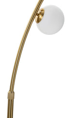 Lámpara de pie arqueada Glamy Metal Dorado base Mármol 6 Esferas Cristal Blanco