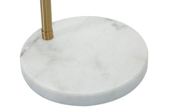 Lámpara de pie arqueada Glamy Metal Dorado base Mármol 6 Esferas Cristal Blanco