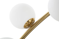 Lámpara de pie arqueada Glamy Metal Dorado base Mármol 6 Esferas Cristal Blanco
