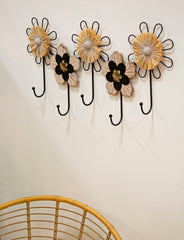 Perchero de pared flores Hierro y Rafia