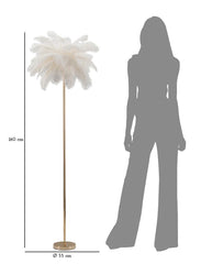 Lámpara de pie Palm de metal dorado con pantalla de plumas blancas