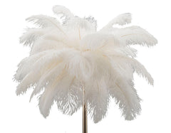 Lámpara de pie Palm de metal dorado con pantalla de plumas blancas
