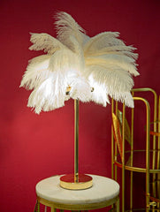 Lámpara de mesa Palm Metal dorado pantalla plumas blancas