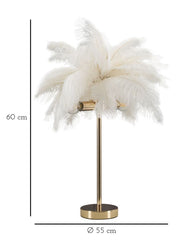 Lámpara de mesa Palm Metal dorado pantalla plumas blancas
