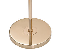 Lámpara de pie decorativa Move de metal dorado con pantalla de tela blanca y borde dorado
