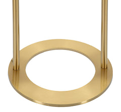 Lámpara de pie de metal dorado con pantalla esférica de cristal blanco
