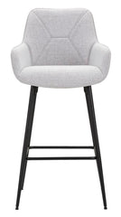 Taburete de bar de tela tapizada gris con patas de metal negro (juego de 2)