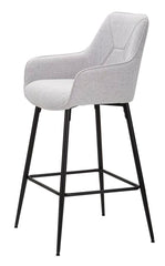 Taburete de bar de tela tapizada gris con patas de metal negro (juego de 2)