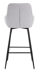 Taburete de bar de tela tapizada gris con patas de metal negro (juego de 2)