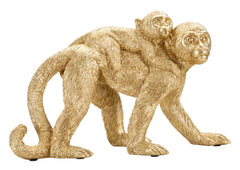 Sculpture Singe Maman dorée avec chiot