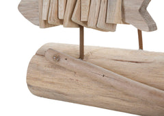Escultura de pez en madera con base de madera