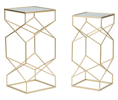 Table carrée en métal doré avec plateau en verre