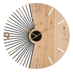 Horloge murale ronde métal et bois design rayons du soleil