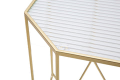 Tables carrées en métal doré plateau en verre